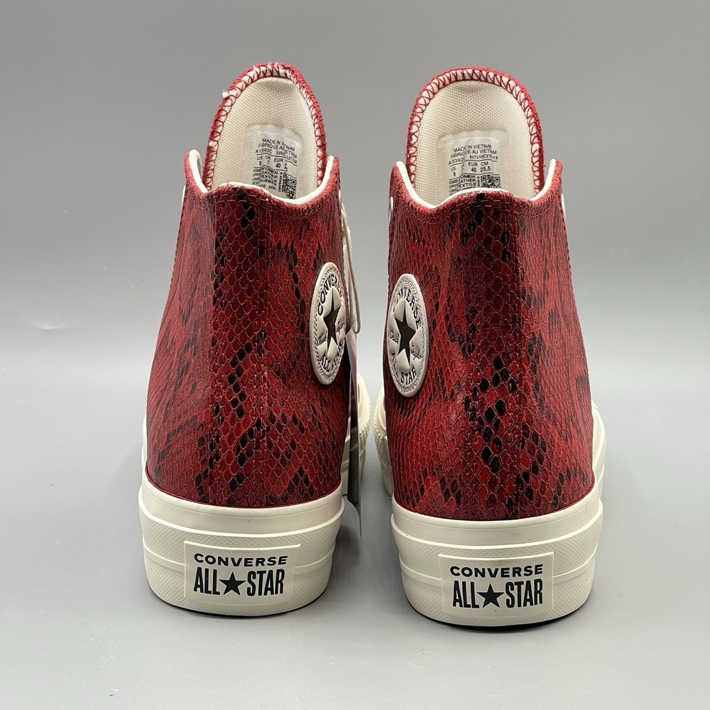 Converse Women's 6.5 Red Sneakers Hi Leather Platform Snakeskin A13392C Festive - Picture 6 of 13